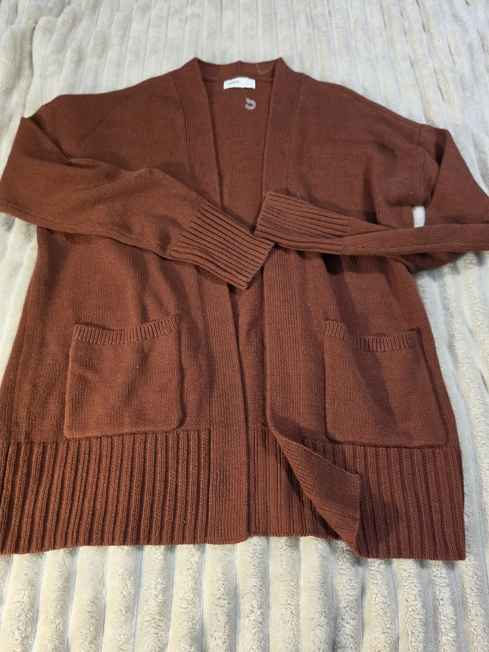 Women's Open-Front Rust Knit Cardigan with Pockets